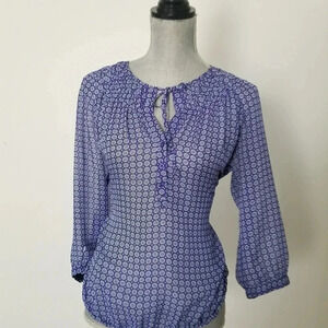 Gap Floral Blue Green Pattern Tie Neck Popover Car